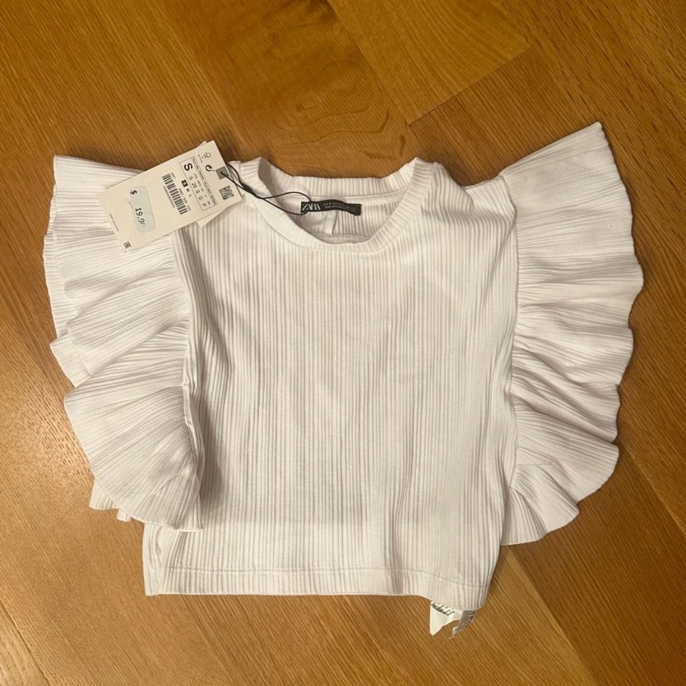Zara Ruffled Ribbed T-Shirt - Picture 5 of 7